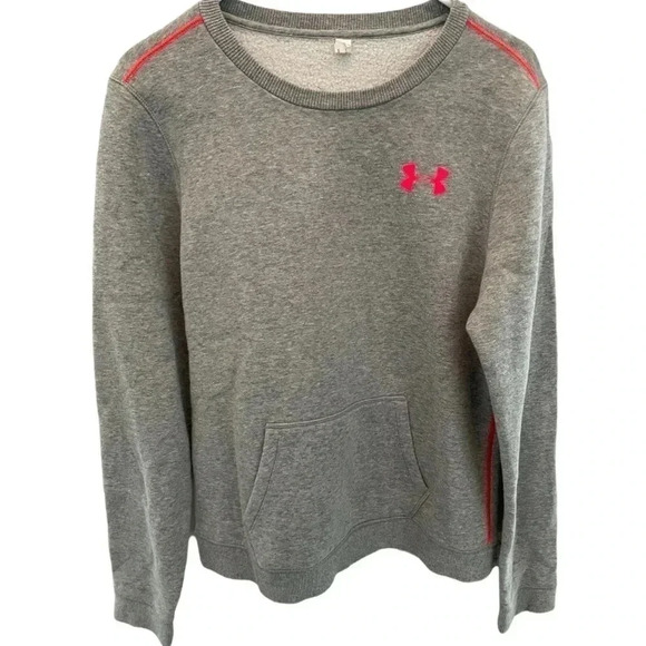 Under Armour Tops - Under Armour All Seasons Gray Pink Sweatshirt With Pocket Pouch Sz Med
